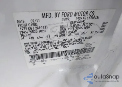 2012 Ford Edge Limited из США, поврежденный, VIN 2FMDK3K92CBA09936